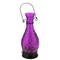 12.5" Glass Bottle Tea Light Candle Lantern with Flower Etching, Purple